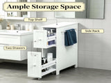 White Slim Bathroom Cabinet Freestanding Storage with Toilet Paper Holder 2 Drawers Side Towel Rack 19679827
