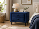 Navy Blue Velvet Upholstered Nightstand with 2 Drawers, Modern Bedside Table with Storage, Elegant B2770P509805