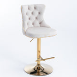 ZUN Furniture,Golden Swivel Velvetstools Adjusatble Seat Height from 25-33 Inch,Modern Upholstered 69289073