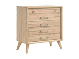 Mid-Century Modern Design Natural Oak Finish Chest of 5 Drawers Nickel Tone Classic Style Bedroom B011P224818