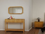 Mid-Century Modern Fluted Console Table with 2 Drawers & Open Shelf, Oak Finish Narrow Entryway W2557P515569