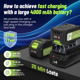 Leaf Blower Cordless, 400CFM &200MPH Brushless Motor Electric Leaf Blower with 2X 21V 4.0Ah Battery 46978821