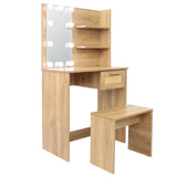 ZUN Vanity Desk Set Stool & Dressing Table with LED Lighting Mirror Drawer and Compartments Modern Wood W1673123628