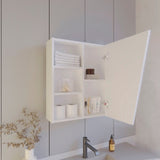 White Medicine Cabinet with Mirrored Door and Open Storage B062P323179