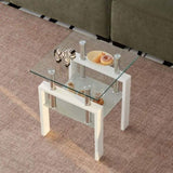 2 pieces White Tempered Clear Glass End, 2-Layers Small with Storage, Living Room Side W1718P177831