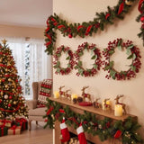 3PCS Set Christmas Door Wreath with Pine Cones & Greenery 13" Red Berry Holly Wreath for Holiday 47289023