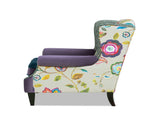 Anya Boho Chic Wingback Accent Arm Chair, Floral & Leopard, Blue-Teal & Purple Velvet B2719P238251