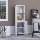 Kitchen Pantry 59" H, Two Open Storage Shelves, Single Door Cabinet, Two Interior Shelves, White B097133148