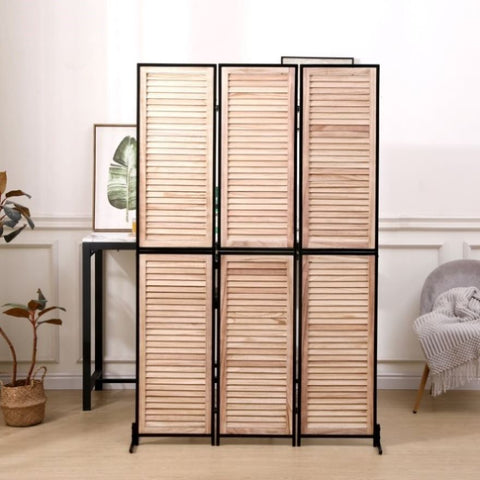 ZUN 3 Panel Dividers and Folding Privacy Screen Natural Wooden Partitions 6ft Wall Divider for W1757122147