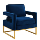 Modern Style Accent Chair with Gold Metal Base , Velvet Upholstered Leisure Chair with Open Armrest, W2186P148525