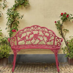 ZUN Outdoor Cast Aluminum Patio Bench, Porch Bench Chair with Curved Legs Rose Pattern, Red 57565215