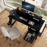 ZUN 47.3" Computer Desk with power outlet,Monitor Stands,Shelves, Office Desk/Writing Table/Gaming desk W2887P239945