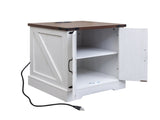 ON-TREND Farmhouse End Table with Charging Station, Rustic Wood Nightstand with Adjustable Shelf, N721P246478K