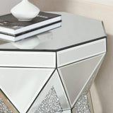 ZUN Drum style coffee table with mirror crystal inlay, polygonal silver decorative table, modern design W1005P190409