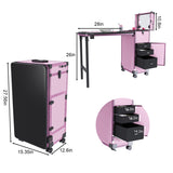 Portable Nail Art Table w/ LED Mirror, Bluetooth, Lockable Drawers, Telescopic Pole - Folding 17460864