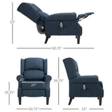 ZUN Dark Blue Massage Recliner Chair. Wingback Single Sofa with Vibration Massage, Heat, Push Back 34870633