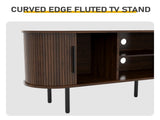 Walnut Embossed Particle Board TV Stand, Oval Tabletop 1473558cm, Modern Entertainment Center with 34294354