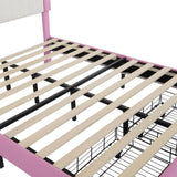 Full Size Upholstered Bed Frame with LED Lights, Modern Upholstered Princess Bed with Crown W2770P190367