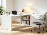 55" L-Shaped Computer Desk with LED Lights, Executive Office Desk with 3 Drawers, Gaming Desk for 88004736