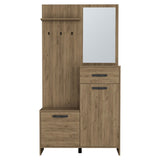 Parker 75" Tall Mirrored Tree Hall with Hangers, Three Shelves, Two Cabinets, One Drawer, Entry way, B200P286967