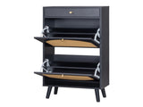 Rattan-front shoe cabinet with 1 drawer and 2 flip-down compartments, particleboard, 54*24*110cm, 87563198