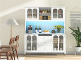 73 Inch White Kitchen Pantry Cabinet with Customizable LED Lights & Built-in Charging Station 40812631