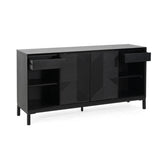 Mirod Modern Geometric Accent Cabinet,Vertical Striped Design with Sliding Doors,High-Quality Wood N760P253319B