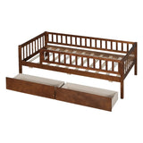 Twin Size Daybed Wood Bed with Two Drawers, Walnut WF301864AAL
