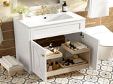 30'' Bathroom Vanity with Ceramic Sink Combo, Modern Freestanding Storage Cabinet with Gold Handles, N710P194898K
