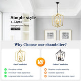 4-Light Farmhouse Kitchen Chandeliers, Vintage Cage Light Fixture Adjustable Height Chandeliers for W1592P230613