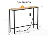 31.50"x7.87"x31.10" Console Table, MDF with Melamine Veneer & Iron Frame, with Power Outlet, Oak 53932379