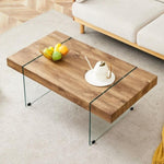 ZUN 43.3"x23.6" Wood colored texture sticker MDF Coffee Table with Tempered glass legs.Suitable for W1151P209568