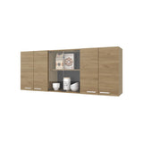 Lydia Wall Cabinet kitchen in Melamine wit 4 Doors and Glass Storage, Natural Oak B128P287519