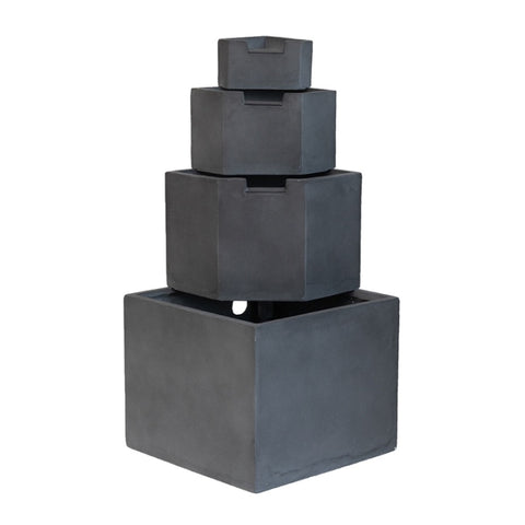 ZUN 19.7x19.7x41.7" Gray Cement 4 Tier Block Water Fountain Outdoor W2078P178867