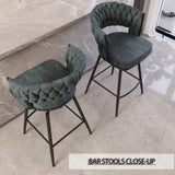 ZUN 26" Bar Chair Suede Woven Bar Stool Set of 2,Black legs Barstools No Adjustable Kitchen Island W2189P180367