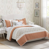 6 Piece Cotton Percale Quilt Set with Throw Pillows Coral Full/Queen B035129020