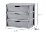 Wide 3 Drawer Tower, Plastic Storage Organizer with Removable Decorative Bins, Easy to Assemble - No 52689798