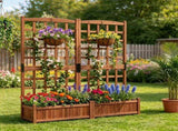 Rustic Brown Elevated Planter with Lattice Trellis, Dual Large Planting Boxes with Drainage System 67310581