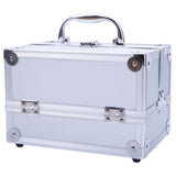SM-2176 Aluminum Makeup Train Case Jewelry Box Cosmetic Organizer with Mirror 9"x6"x6" Silver 66231158
