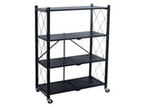 4 Shelf Foldable Metal Storage Shelves, Wheels, Adult, Kitchen, Laundry Room, Black 51689566