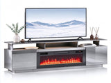 Silver Fireplace TV Stand, 177.8*35*60.5cm, Particle Board with Mirror Paper Veneer, Double Door, 20709982