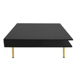 ZUN ON-TREND Exquisite High Gloss Coffee Table with 4 Golden Legs and 2 Small Drawers, 2-Tier Square WF315490AAB