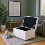 Beige Corduroy Upholstered Storage Ottoman Black Round Rubber Feet 634343cm, Hidden Storage 19934584