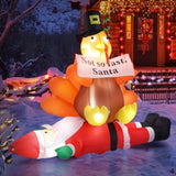 4.9 FT Lighted Christmas Inflatable Decoration, Inflatable Turkey Sitting on Santa Claus, Funny Blow 44323211