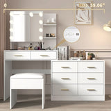 Large Makeup Vanity with Lights, Vanity Table with Charging Station, Vanity Desk with Mirror and 10 28093382