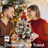 22in Tabletop Christmas Tree with Light Artificial Small Mini Red Christmas Decoration with Flocked 91131217