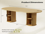 70.9" Oval Dining Table for 6 People, Fluted Cylindrical Pedestals with Roll-up Door Storage 67261607