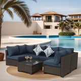 ZUN 72243541同款 Patio Furniture,7 Pieces Outdoor Wicker Furniture Set Patio Rattan Sectional Conversation 13938242