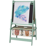 Art Easel with Paper Roll, Blackboard, Whiteboard, Storage, Green 05198404