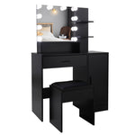 ZUN FCH Large Vanity Set with 10 LED Bulbs, Makeup Table with Cushioned Stool, 3 Storage Shelves 1 67872375